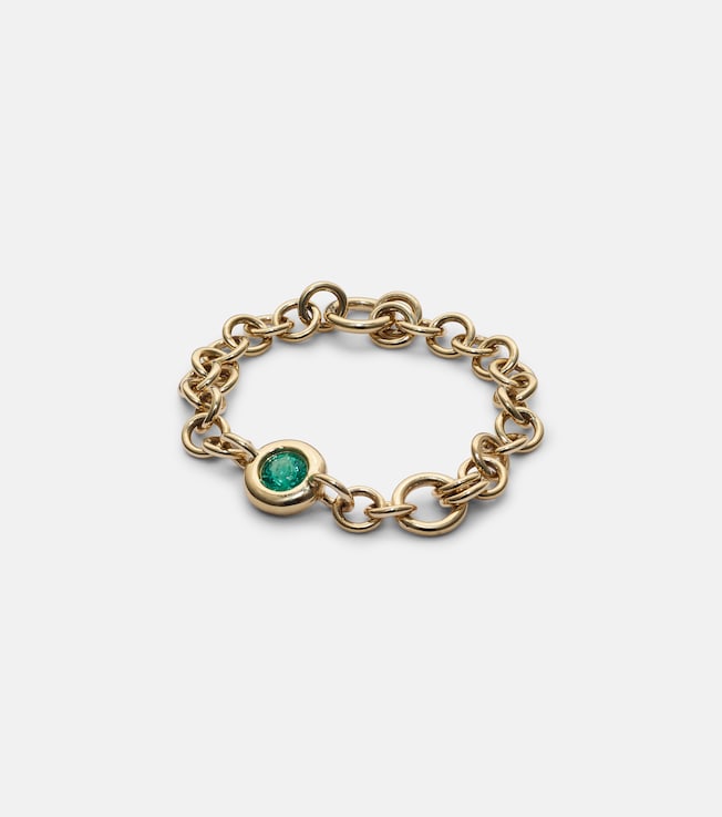 Gravity Estrella 18kt gold chain ring with emerald | Spinelli Kilcollin