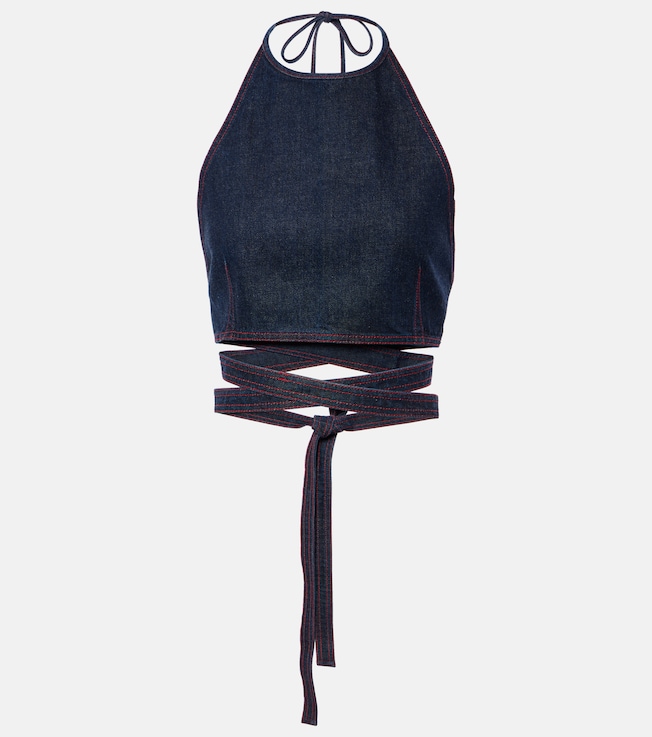 Halterneck denim crop top | Alaïa