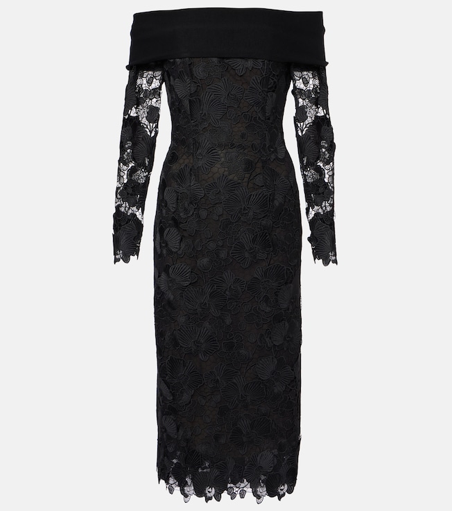 Orchid floral guipure midi dress | Oscar de la Renta