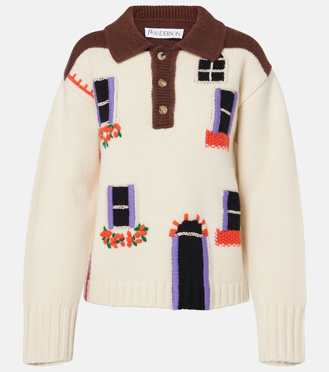 Intarsia wool polo sweater | JW Anderson