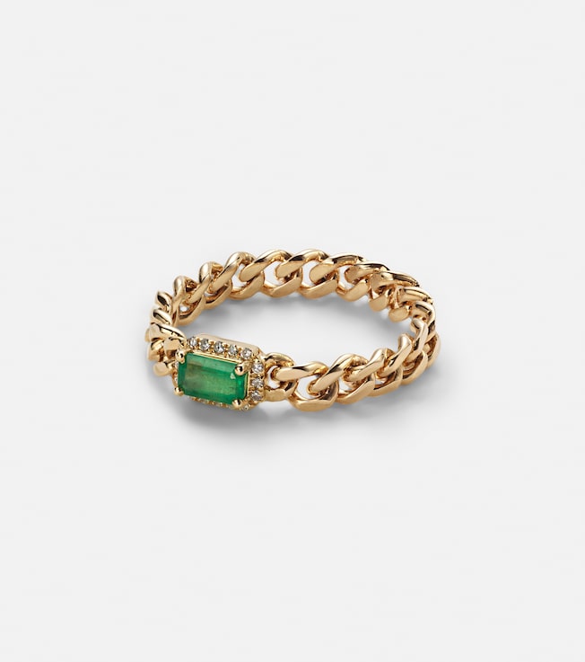 Baby Link 18kt gold ring with diamonds and emerald | Shay Jewelry
