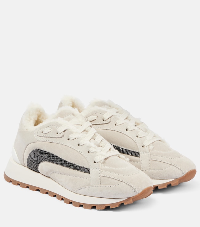 Monili shearling-trimmed suede sneakers | Brunello Cucinelli