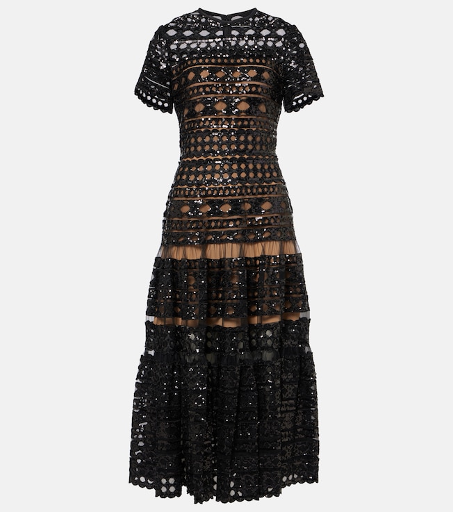 Embroidered mesh midi dress | Elie Saab
