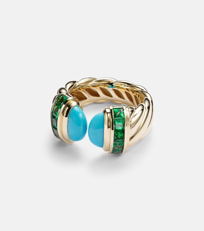 Sculpted Cable 18kt gold ring with turquoise | David Yurman
