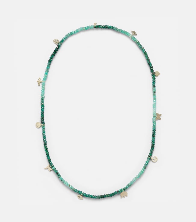 14kt gold charm necklace with emeralds | Sydney Evan