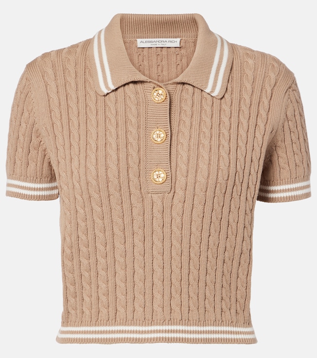 Cable-knit cropped cotton polo shirt | Alessandra Rich