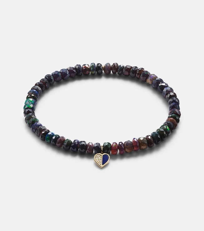 Heart 14kt gold charm bracelet with diamonds and opals | Sydney Evan