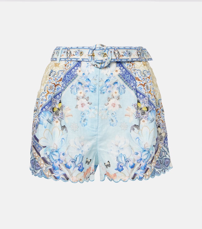 Belted floral linen shorts | Camilla