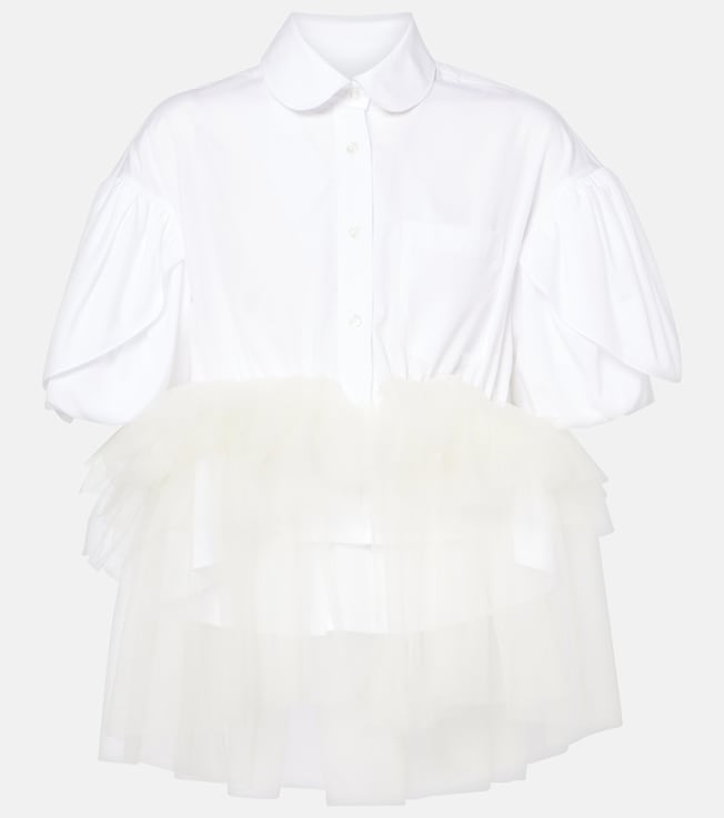 Tulle-trimmed cropped cotton shirt | Simone Rocha