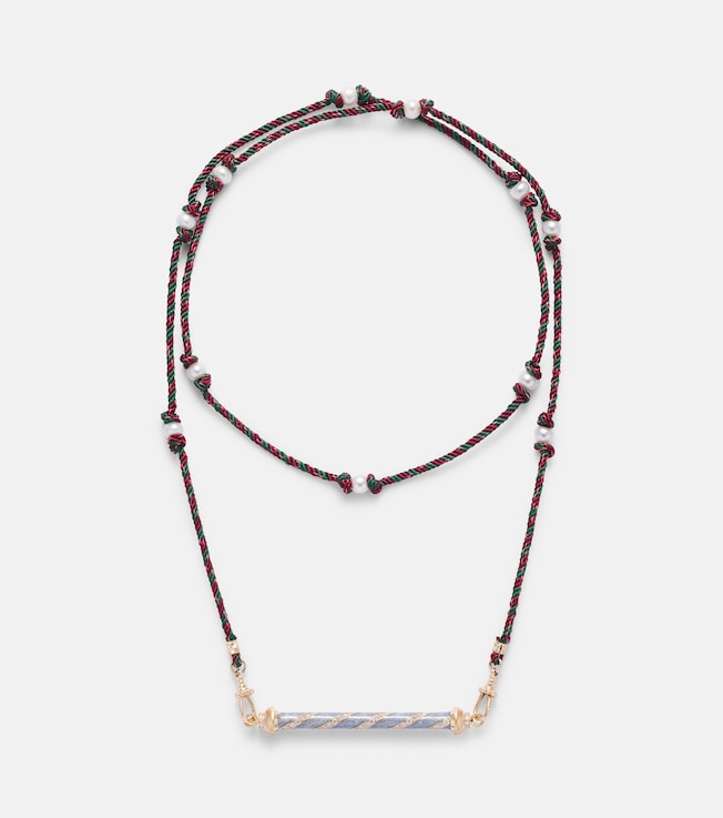 Candy Cane 18kt gold necklace with diamonds and enamel | Marie Lichtenberg