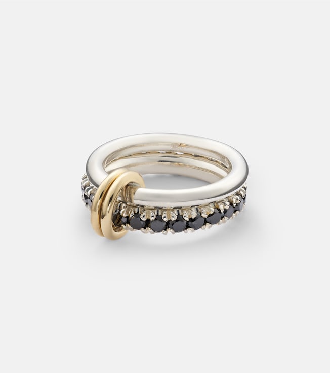 Enzo SG Noir sterling silver and 18kt gold linked rings with black diamonds | Spinelli Kilcollin