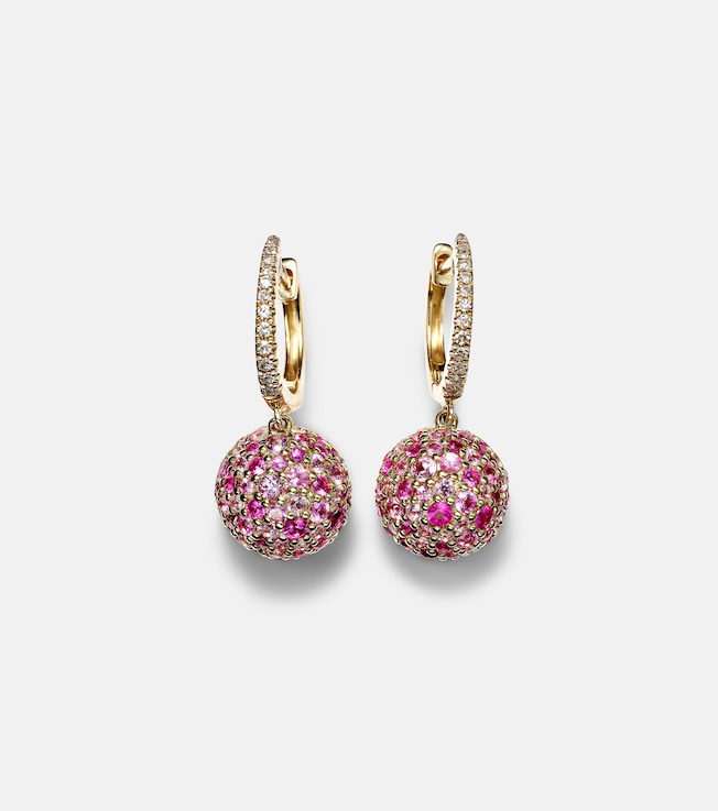 Bauble 14kt gold hoop earrings with diamonds and sapphires | Roxanne First