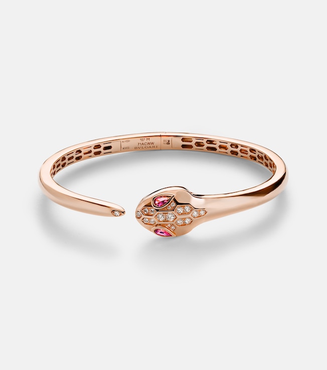 Serpenti 18kt rose gold bangle with diamonds and rubellites | Bvlgari