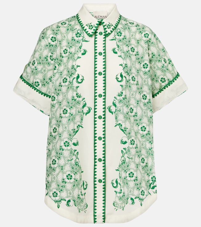 Olive printed cotton and silk shirt | Alémais
