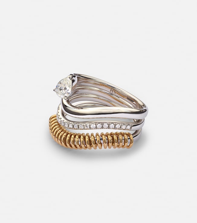 Versus Pear 18kt gold and white gold ring with diamonds | Rainbow K