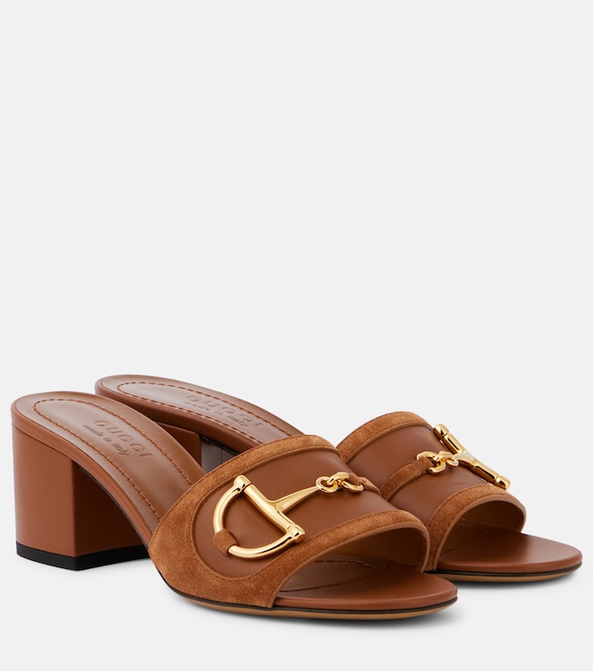 Horsebit leather-trimmed suede mules | Gucci