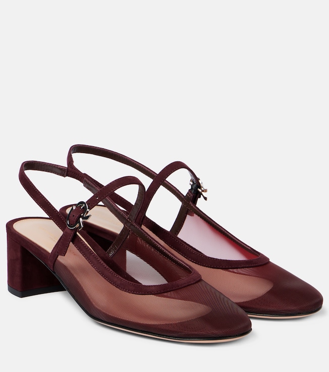 45 leather-trimmed slingback Mary Jane pumps | Gianvito Rossi