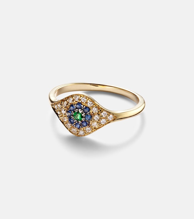 Cats Eye 18kt gold ring with diamonds, sapphires and tsavorite | Ileana Makri