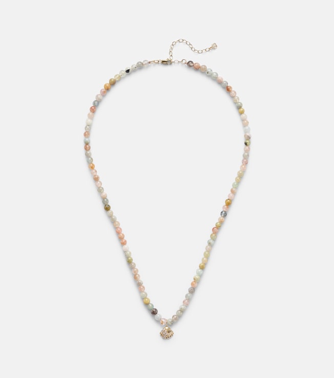 Clam Shell Small 14kt gold necklace with diamonds and morganite | Sydney Evan