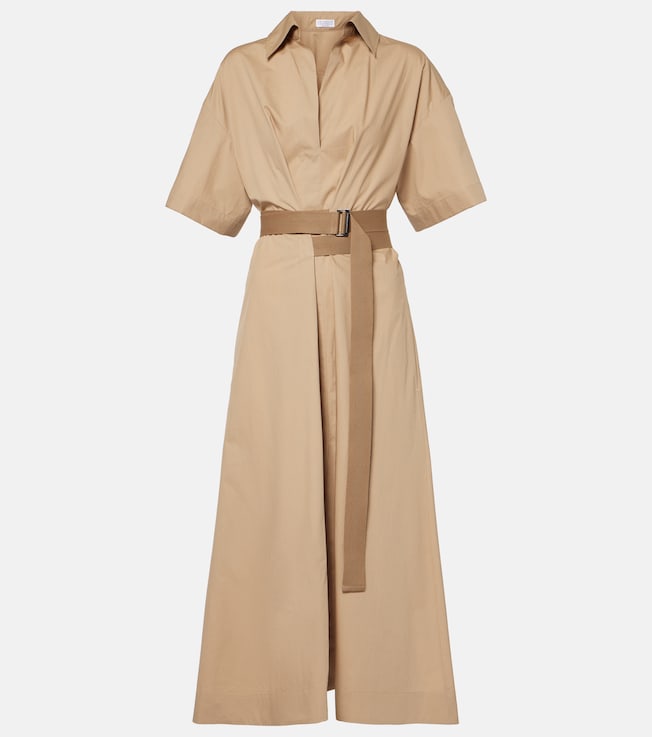 Belted cotton shirt dress | Brunello Cucinelli