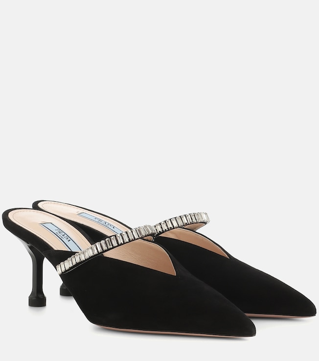 Crystal-embellished suede mules | Prada