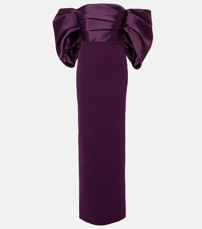 Arla off-shoulder twill and crêpe gown | Solace London