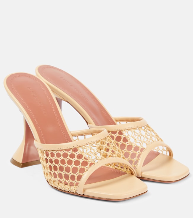 Lupita 95 fishnet leather-trimmed mules | Amina Muaddi