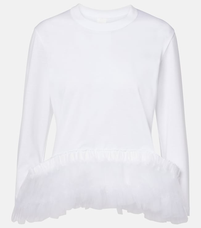 Tulle-trimmed cotton jersey top | Noir Kei Ninomiya