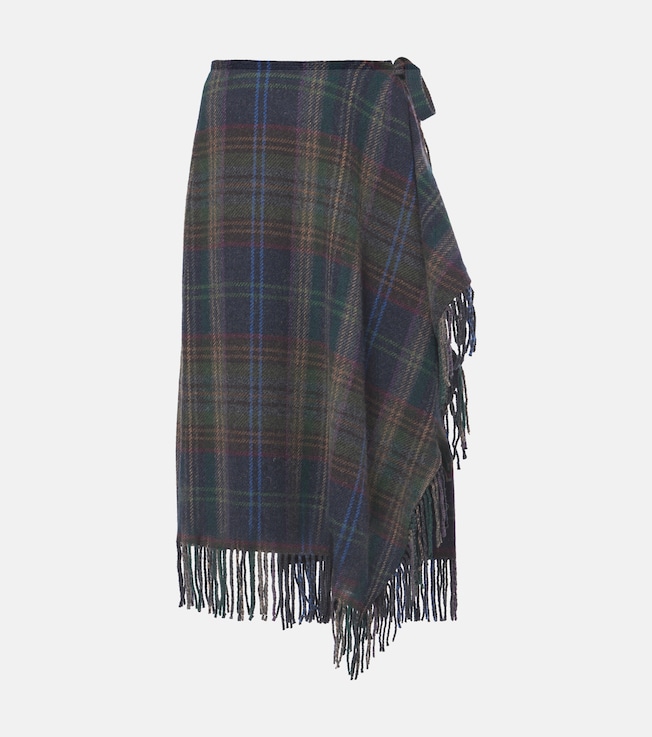 Fringed plaid wool-blend wrap skirt | Polo Ralph Lauren