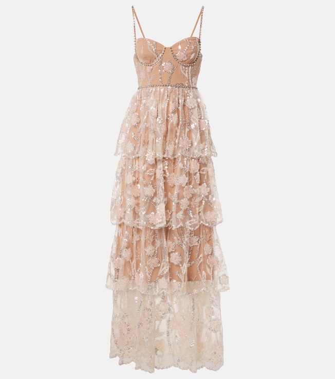 Embellished tiered corset gown | Self-Portrait