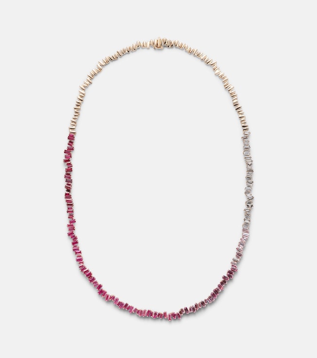 Bold 18kt rose gold necklace with diamonds and sapphires | Suzanne Kalan