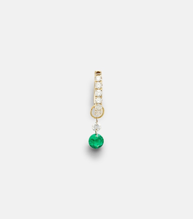 14kt white gold single earring with emerald and diamonds | Roxanne First