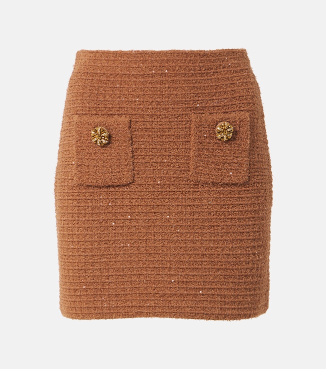 Waffle-knit embellished pencil skirt | Self-Portrait
