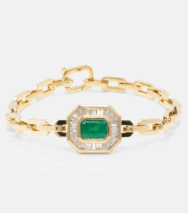 18kt gold bracelet with emerald and diamonds | Shay Jewelry