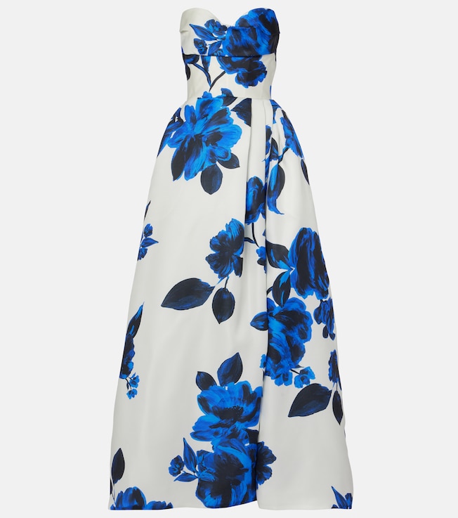 Draped floral silk gown | Monique Lhuillier