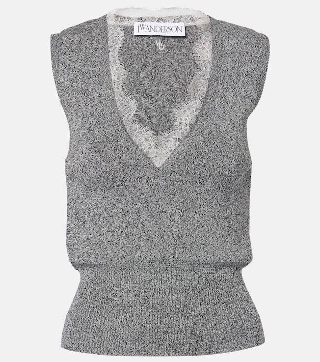 Lace-trimmed cotton-blend sweater vest | JW Anderson