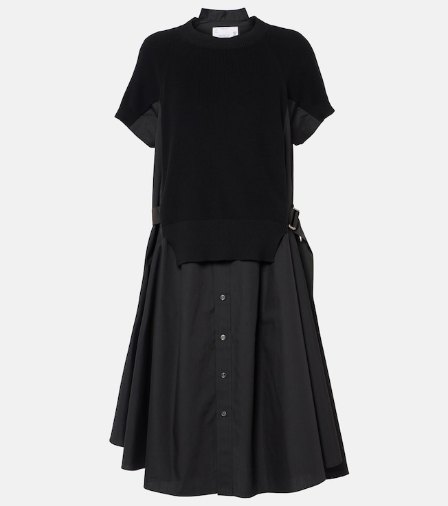 Striped jersey and poplin shirt dress | Sacai