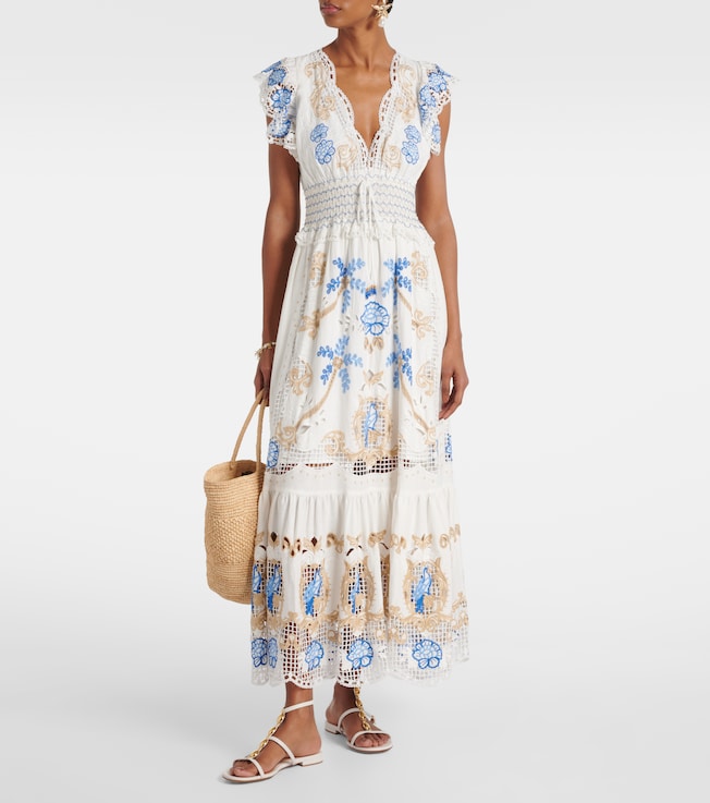 Embroidered linen-blend maxi dress | Farm Rio