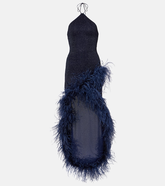 Lumière Plumage feather-trimmed maxi dress | Oséree