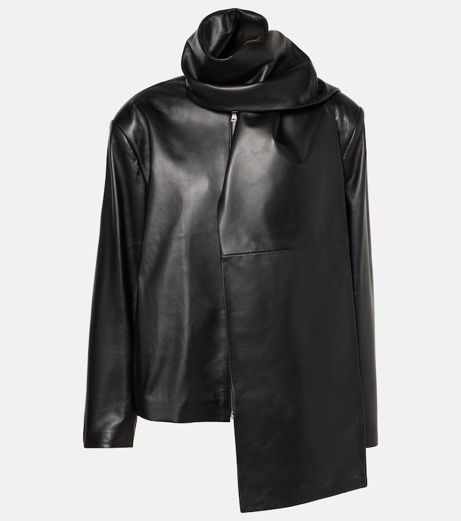 Layla scarf-detail leather jacket | Nour Hammour