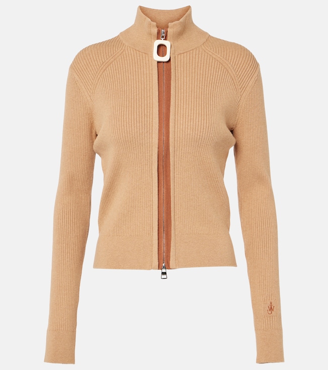 Ribbed-knit zip-up cotton cardigan | JW Anderson