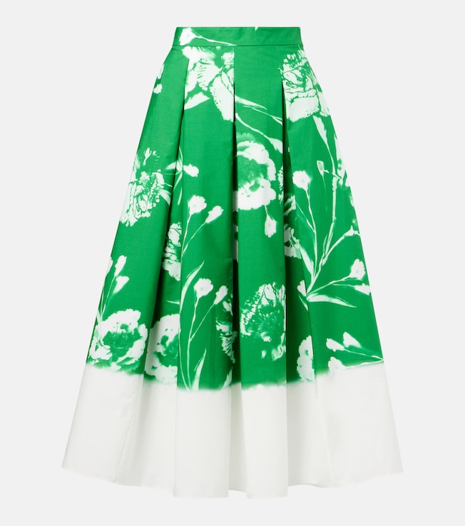 Pleated floral cotton midi skirt | Erdem
