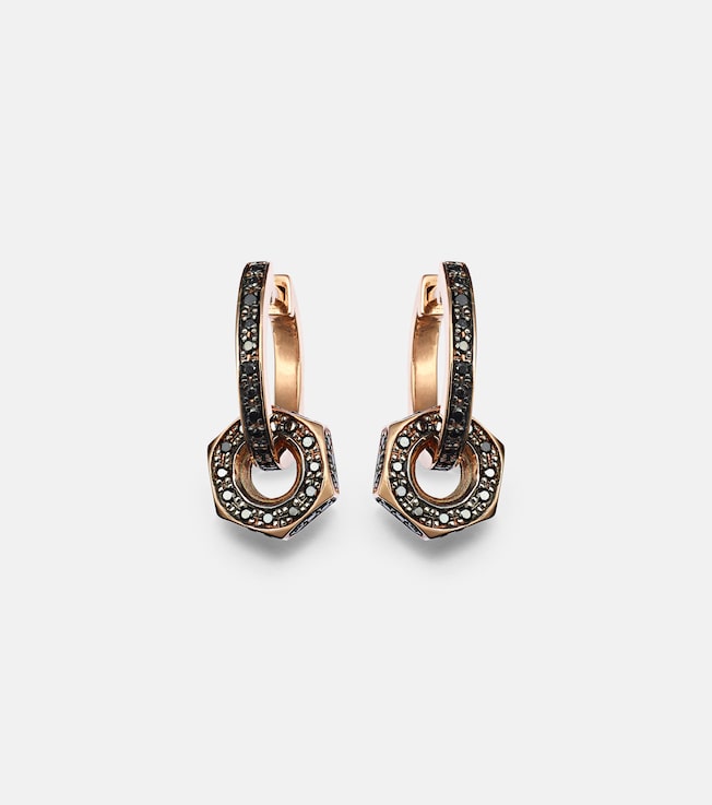 Nut 18kt gold hoop earrings with black diamonds | Ileana Makri