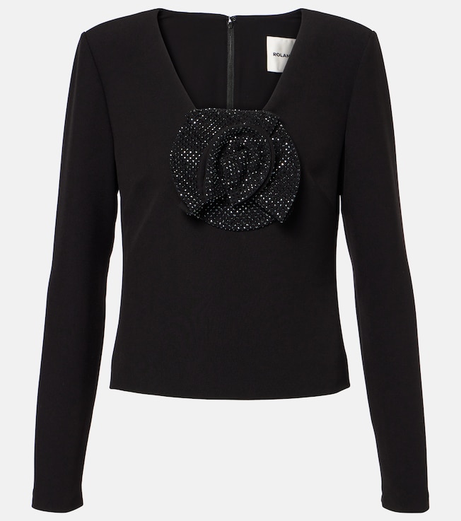 Floral-appliqué embellished crêpe top | Roland Mouret