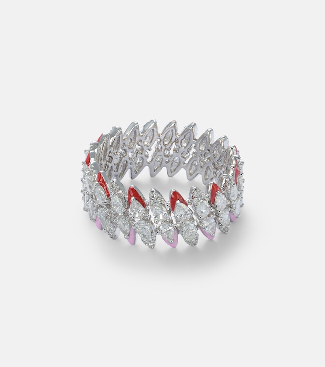 18kt white gold and enamel ring with diamonds | Kamyen