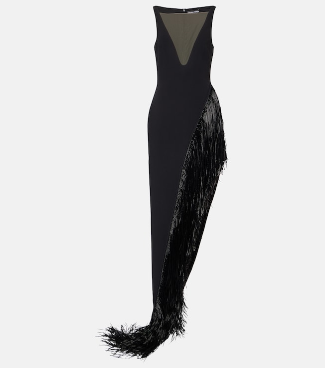 Fringed asymmetric cady gown | David Koma