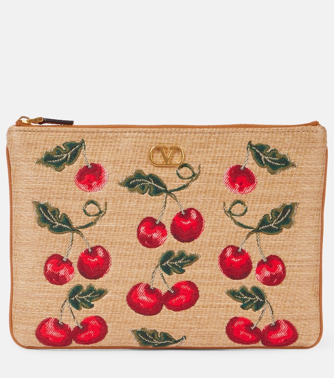 VLogo Cherryfic raffia-effect pouch | Valentino Garavani