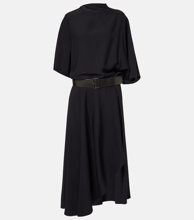 Belted leather-trimmed midi dress | Alaïa