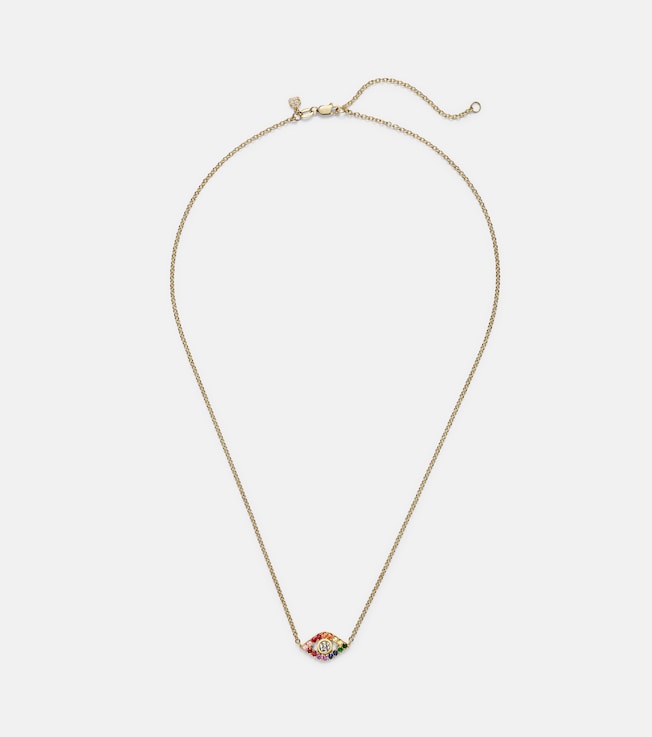 Rainbow Bezel Evil Eye 14kt gold necklace with diamond | Sydney Evan