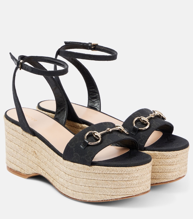 Lady Horsebit suede espadrille wedges | Gucci